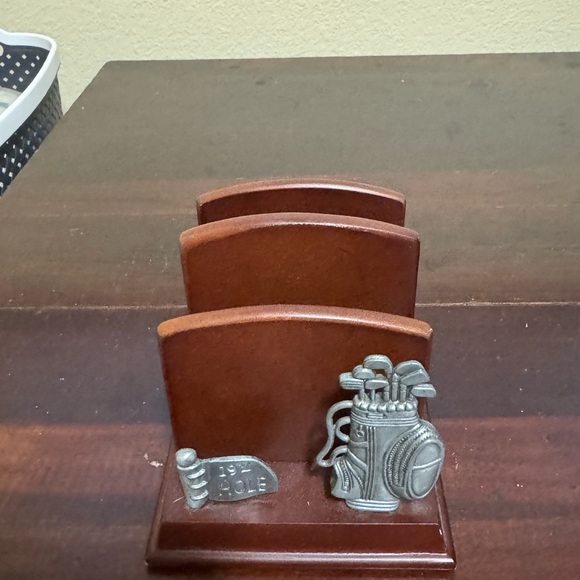 Vintage Desktop Wood and Pewter Mail Organizer Pen Holder Golf Theme - Picture 7 of 9